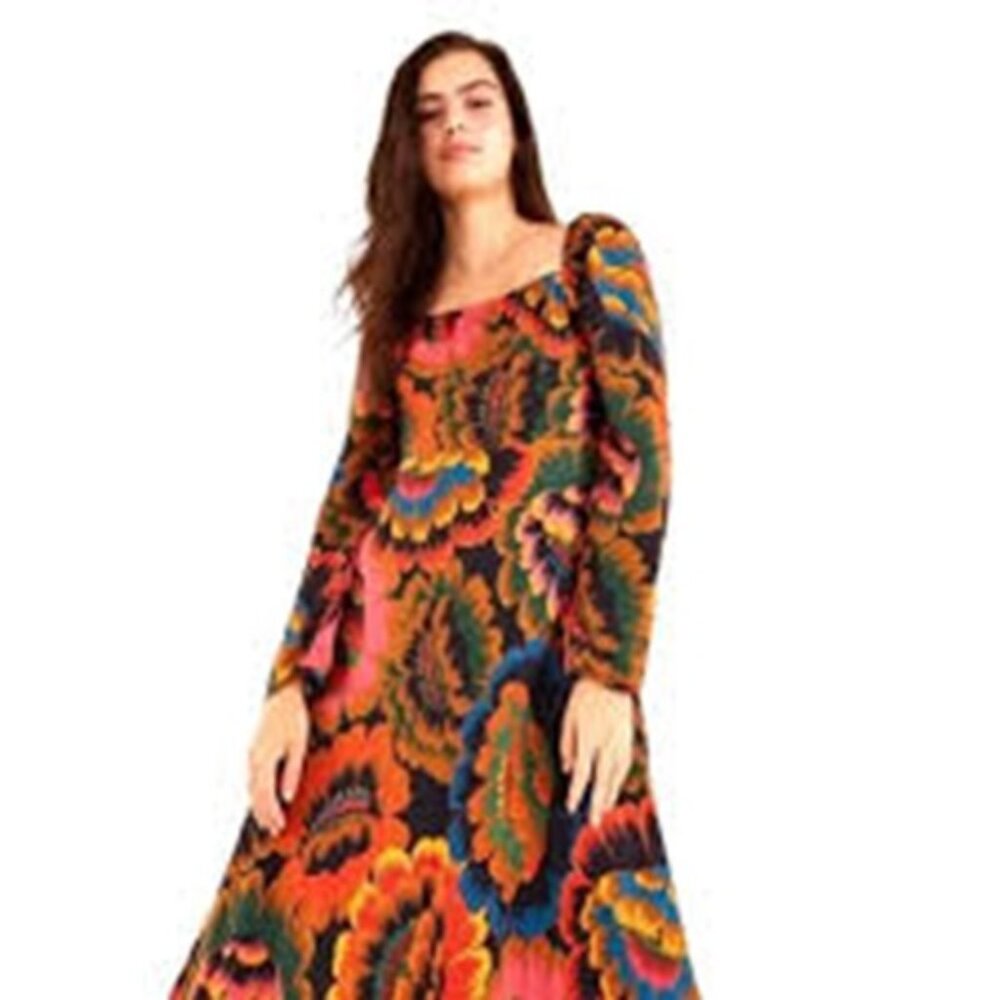 FARM Rio Colorful Flowers Midi Dress, ~L~